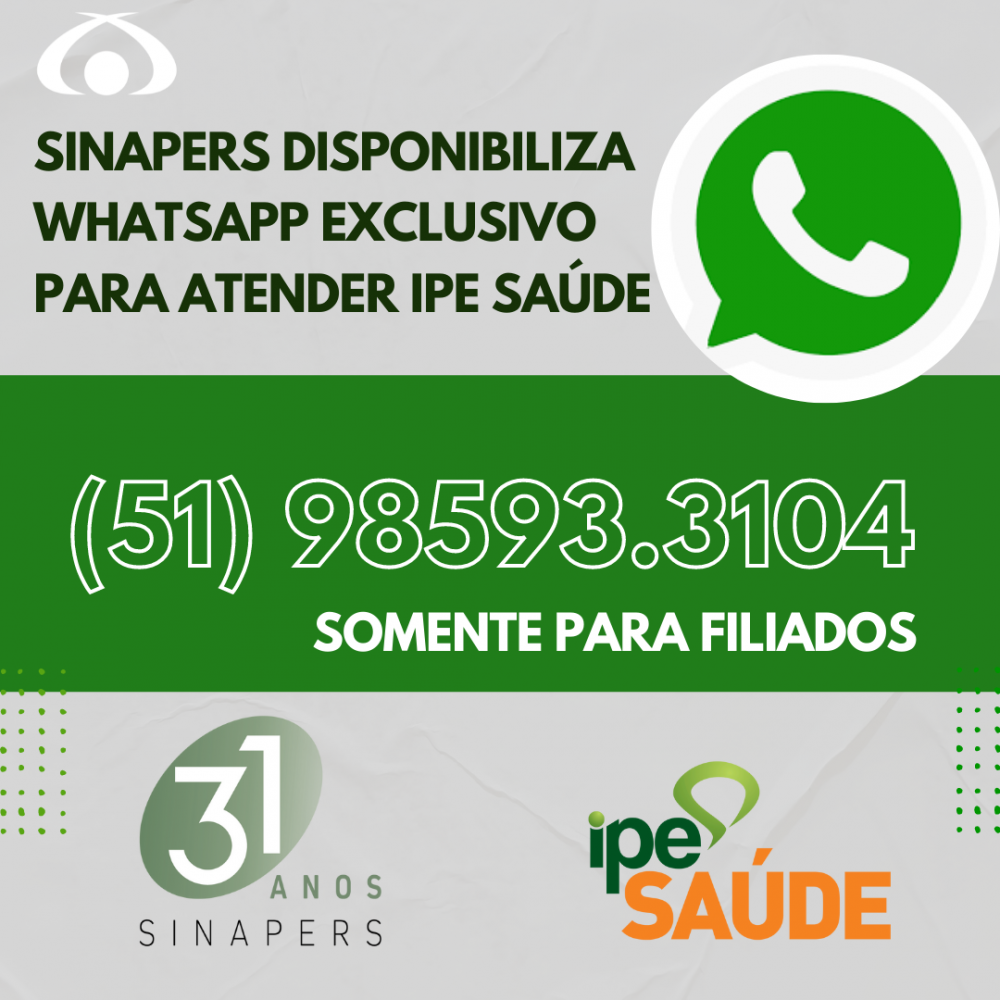 Sinapers disponibiliza WhatsApp exclusivo para atendimento IPE Saúde 