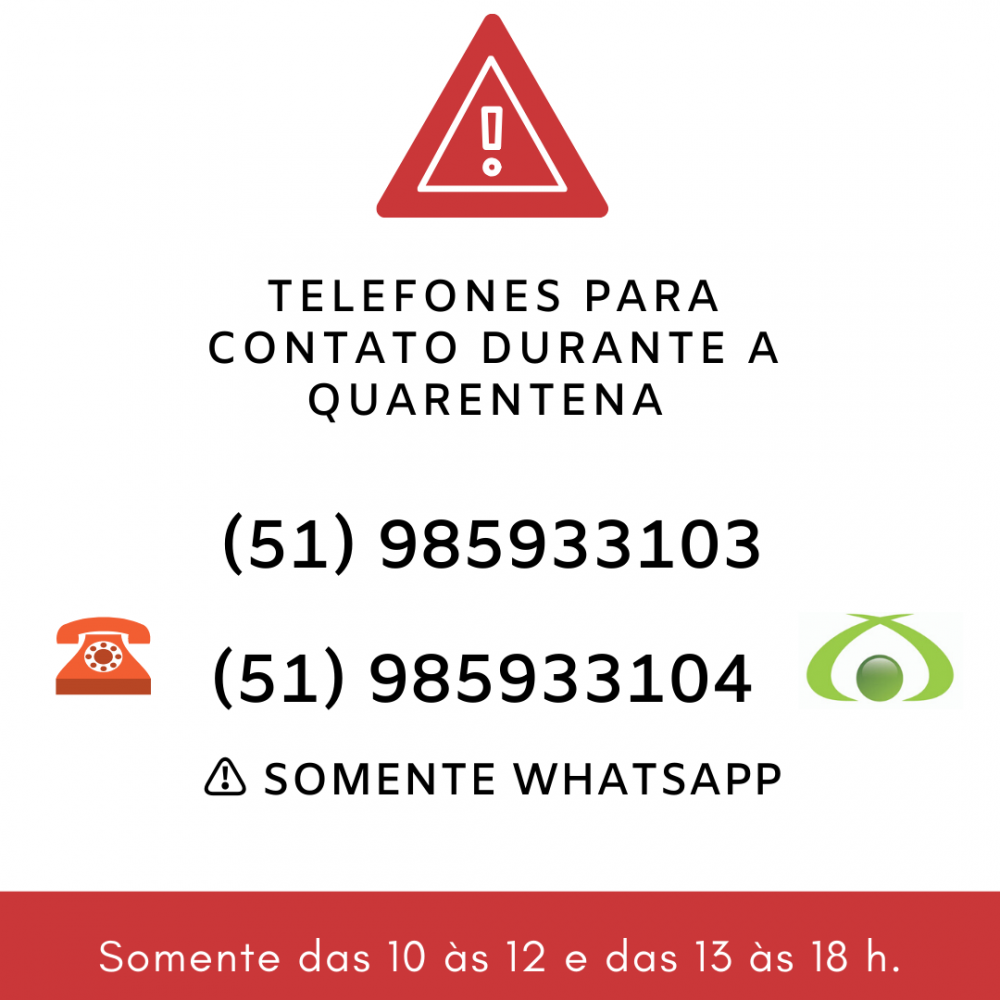 Telefones para contato durante a quarentena 